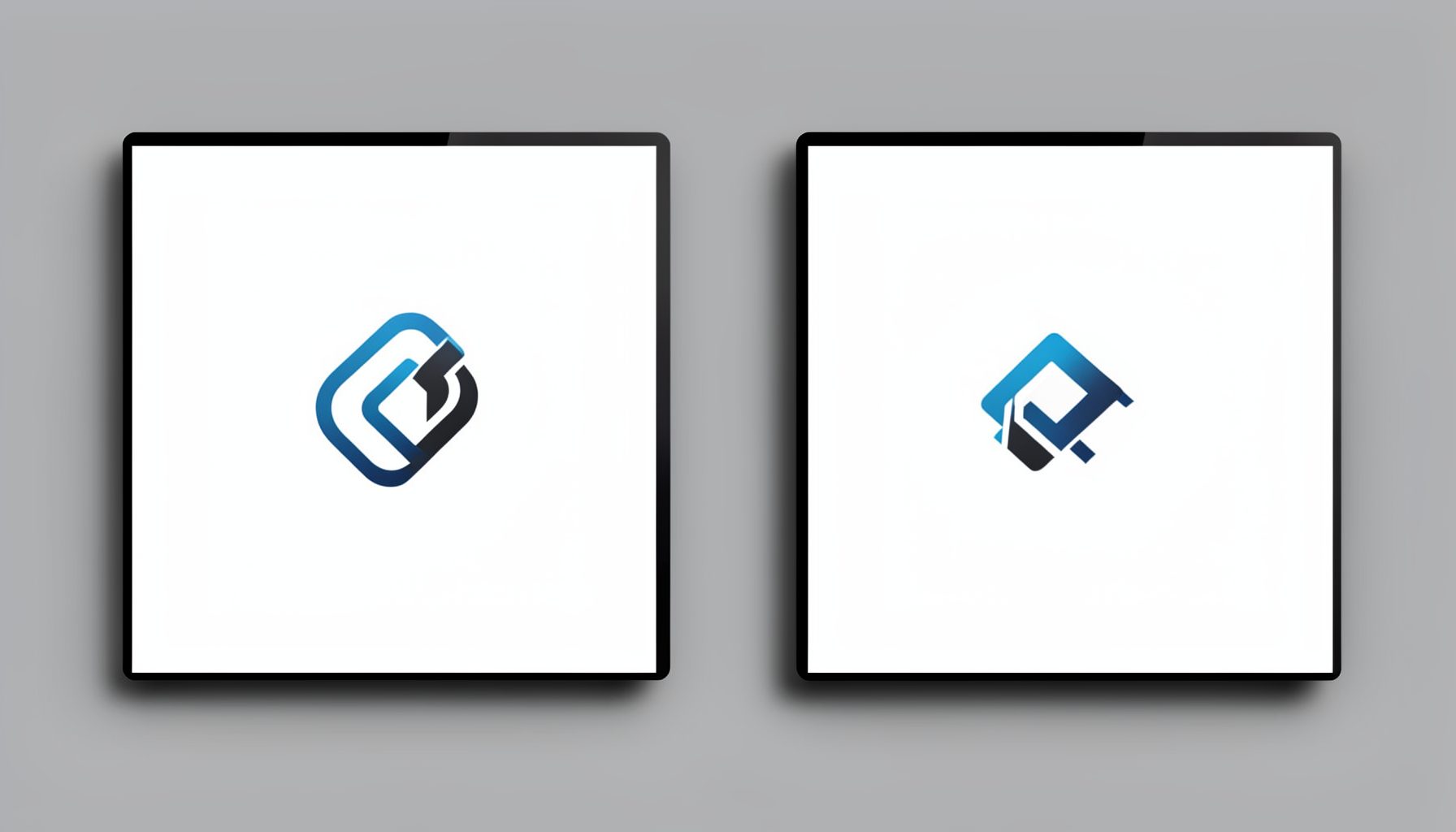 Deux écrans côte à côte affichant des logos stylisés de frameworks, ambiance tech sobre en tons gris et blanc